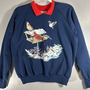 Cracker Barrel Collard Sweatshirt Womens XL Cardinal Red Bird Winter